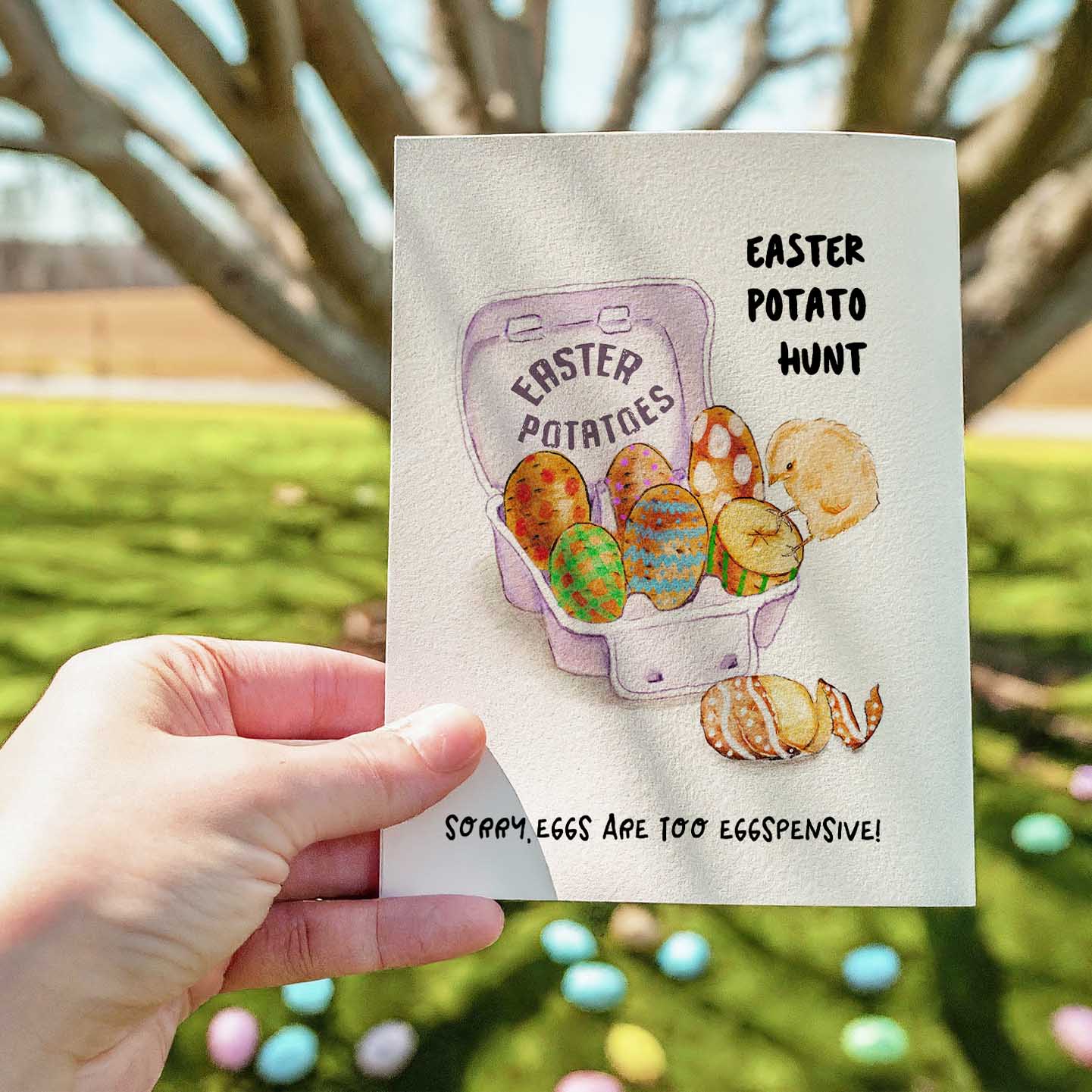 Potato Egg Hunt - Inflation Egg Easter Cards Greeting & Note Cards