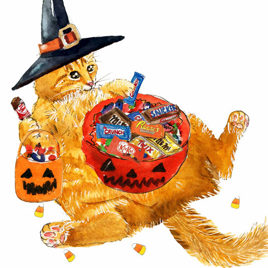 Orange Cat Candy Halloween Card
