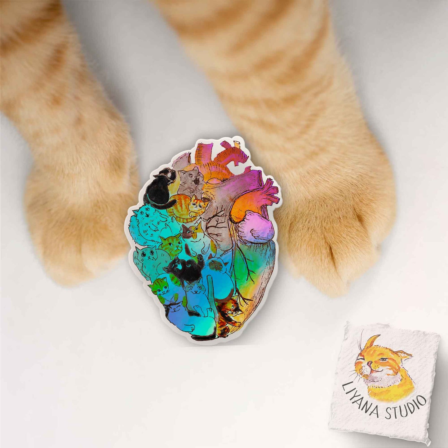 Heart Full of Cats Holographic Sticker Decorative Stickers