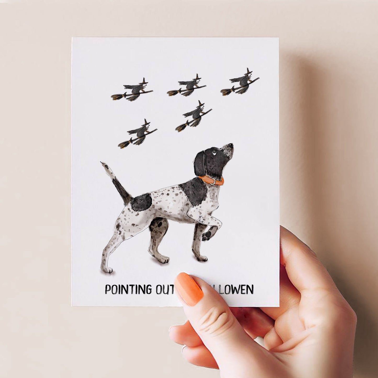 Pointing Witches Funny Halloween Cards - German Shorthaired Pointer Dog Witch Card - Liyana Studio Handmade Greetings