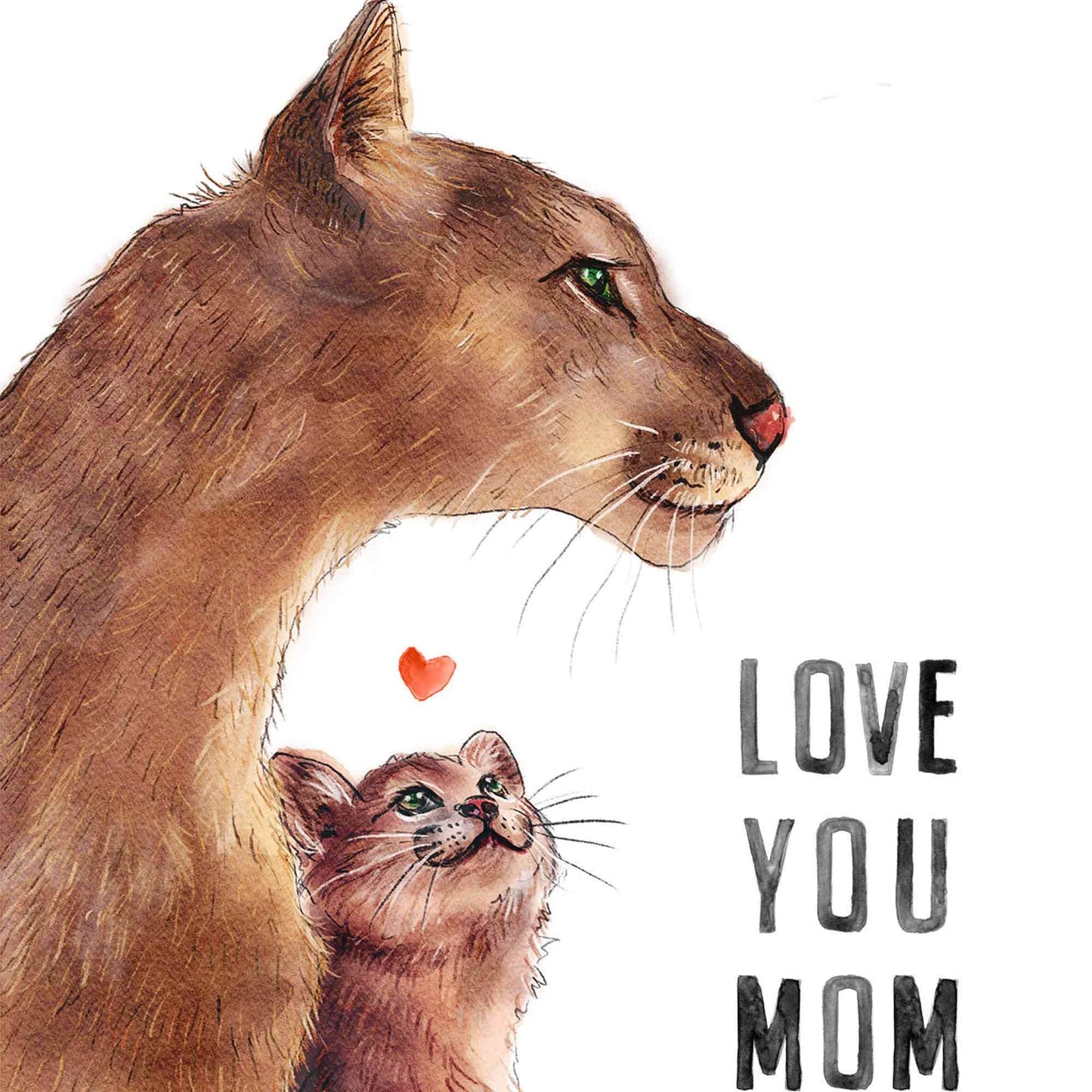 Mountain Lion Mom And Daughter Mother's Day Card - Love You Mom Birthday Card - Liyana Studio Handmade Greetings