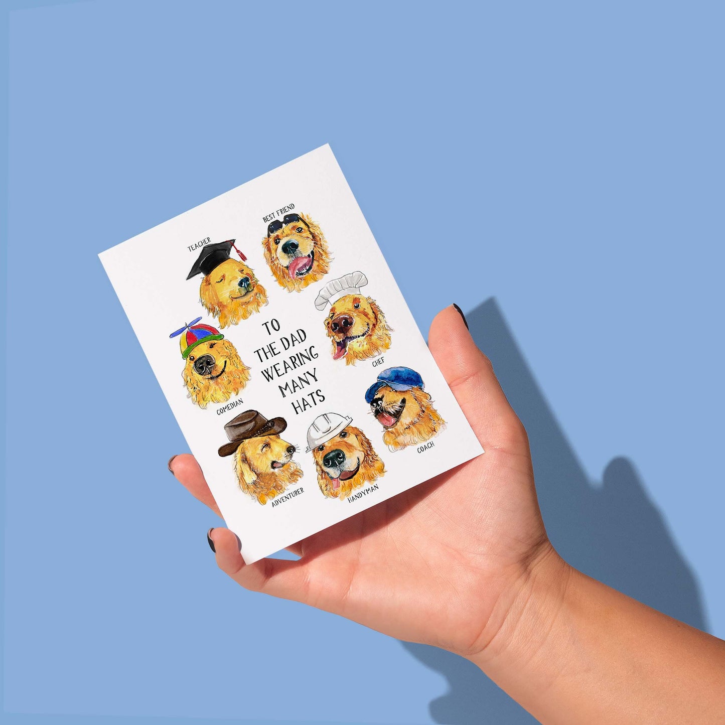 Dad Hats Funny Fathers Day Card From Kids - Golden Retriever Dog Birthday Card For Dad - Liyana Studio Greetings Handmade