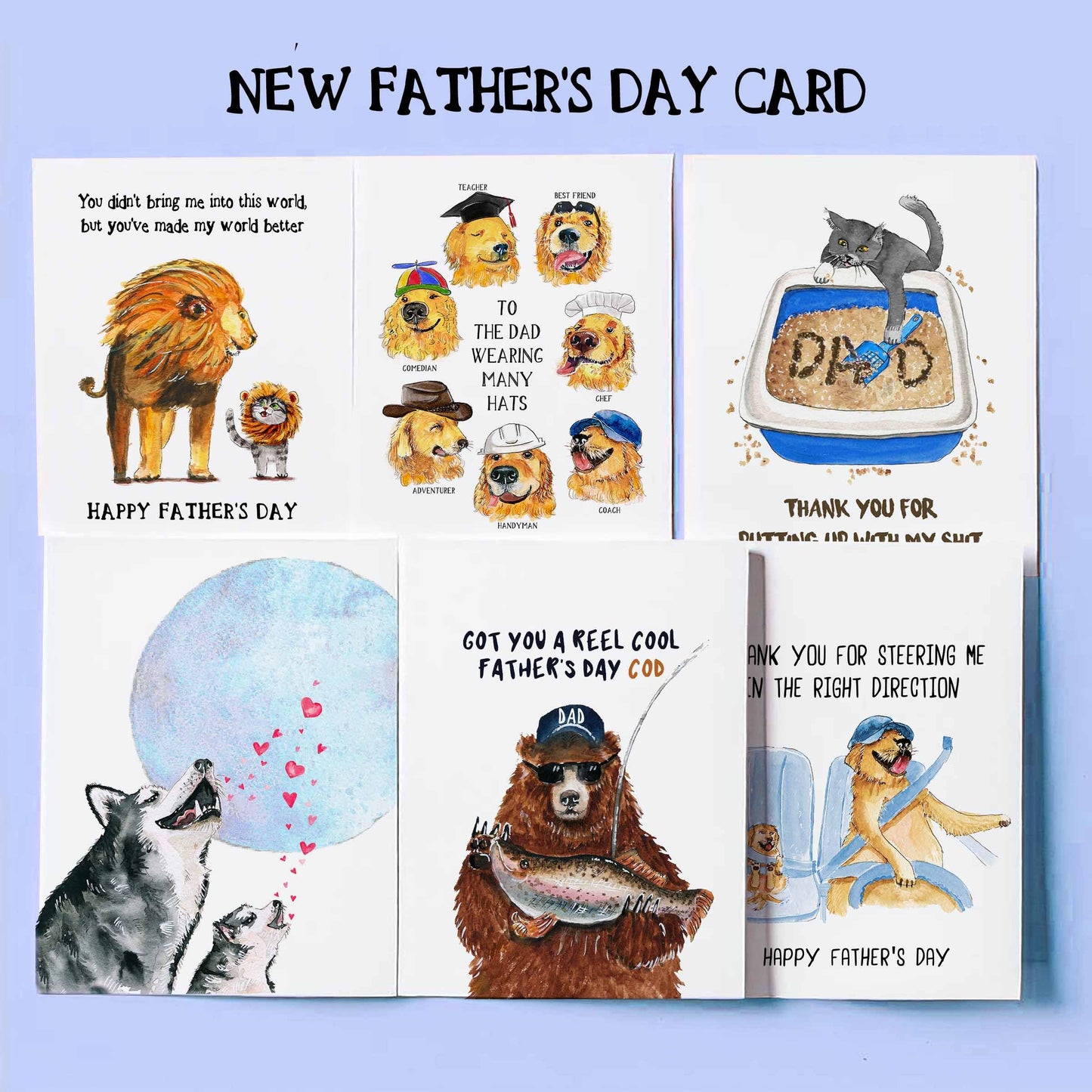 Lion Cat Stepdad Fathers Day Card From Stepkid - Cat Birthday Card For Bonus Dad Gift - Liyana Studio Greetings Handmade
