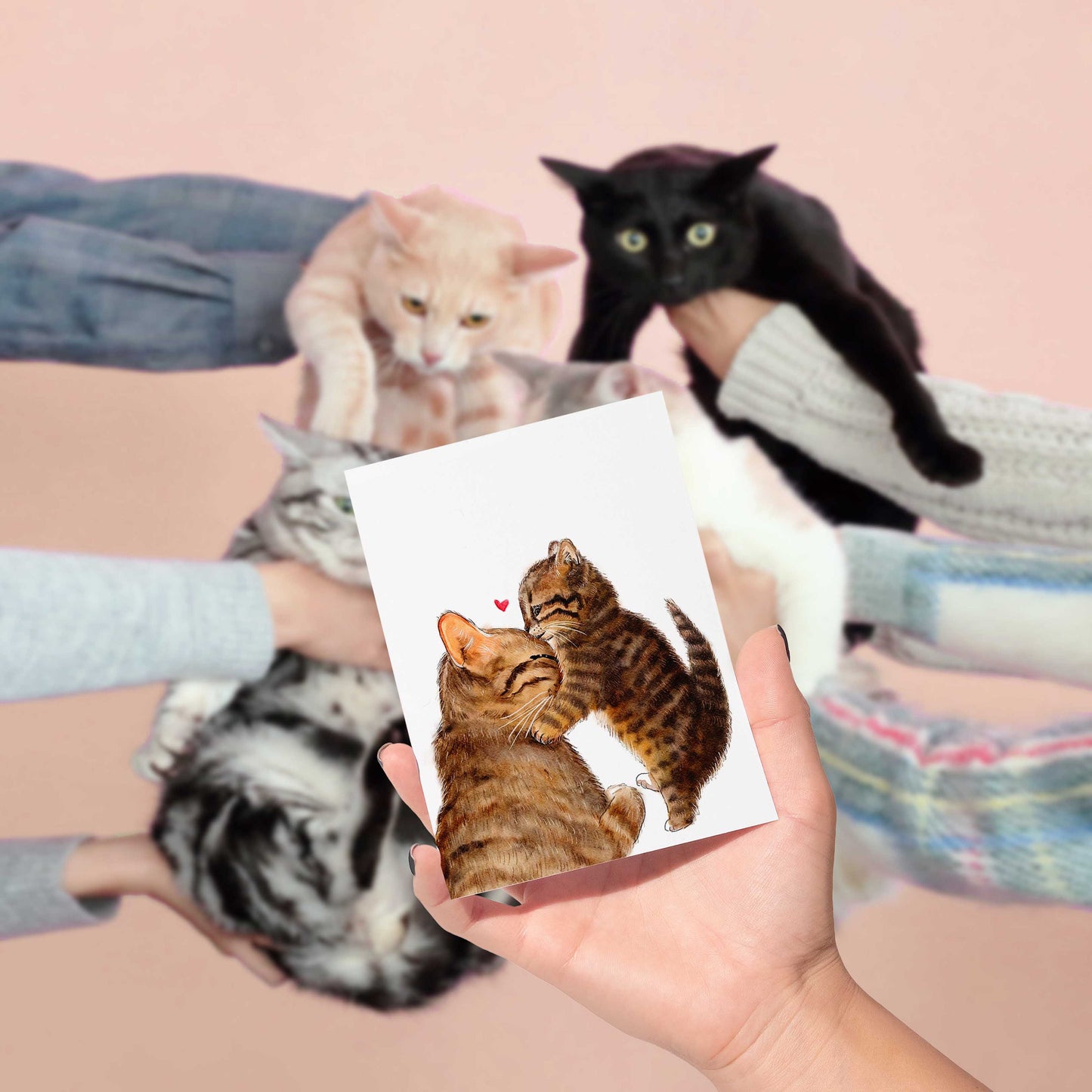 Cat Mom Kiss Mother's Day Card - New Mom And Baby Card From The Cat - Cute Tabby Cat Birthday Card For Mom