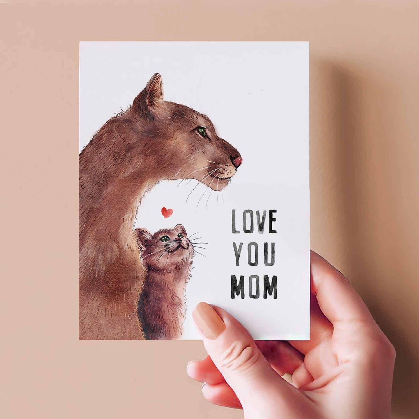Mountain Lion Mom And Daughter Mother's Day Card - Love You Mom Birthday Card - Liyana Studio Handmade Greetings