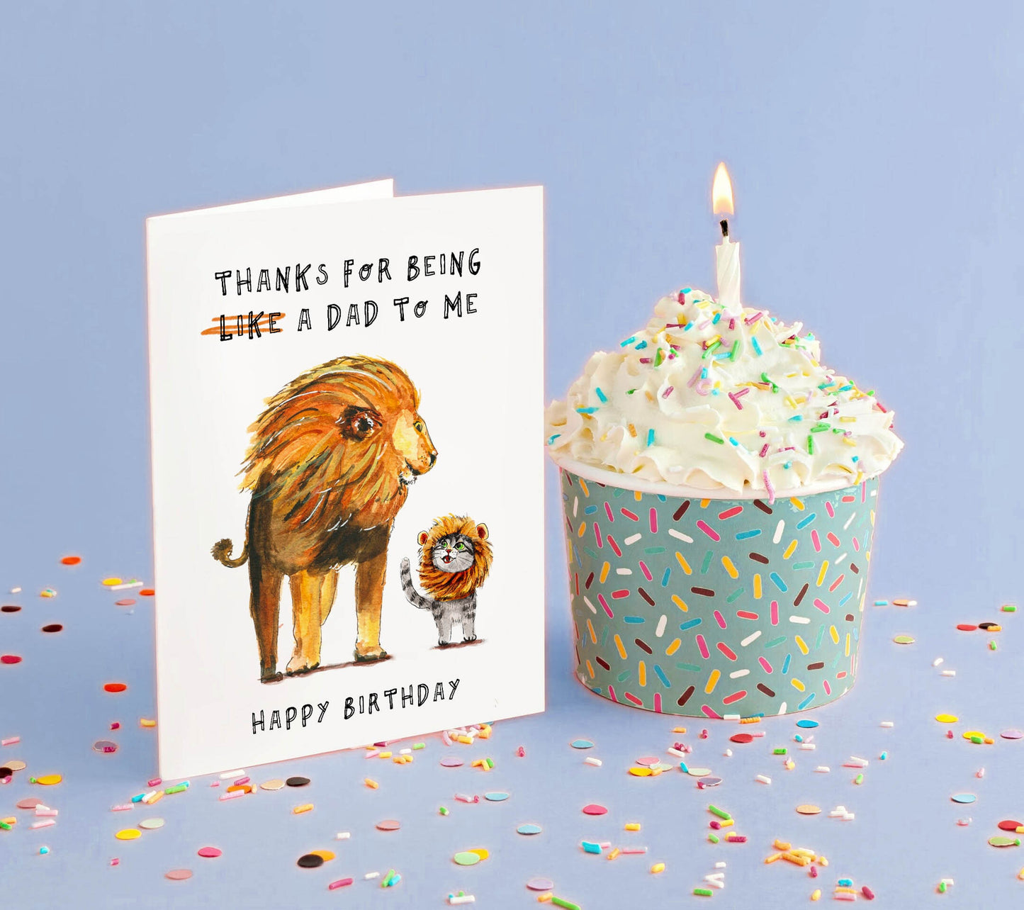 Lion Cat Stepdad Fathers Day Card From Stepkid - Cat Birthday Card For Bonus Dad Gift - Liyana Studio Greetings Handmade