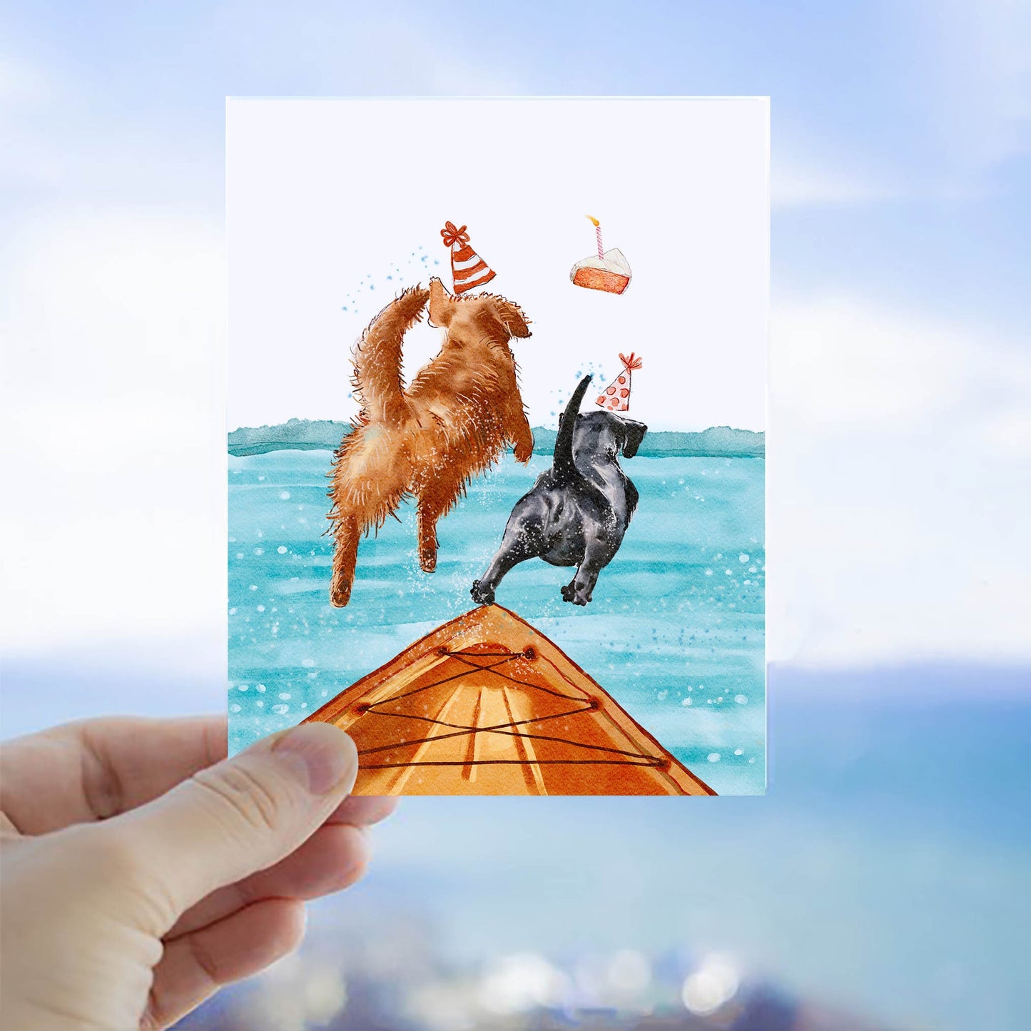 Jump Off Boat Dog Birthday Card For Dog Lovers - Summer Birthday Cards For Lake Lover