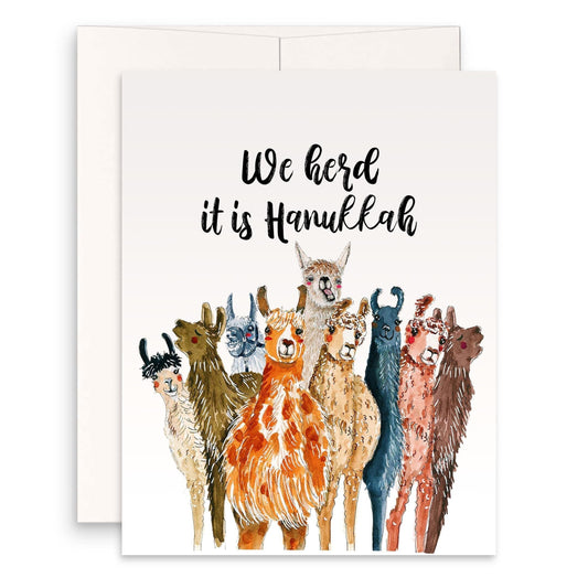 9 llamas arranged like Hanukkah menorah. Caption says "we herd it is Hanukkah".