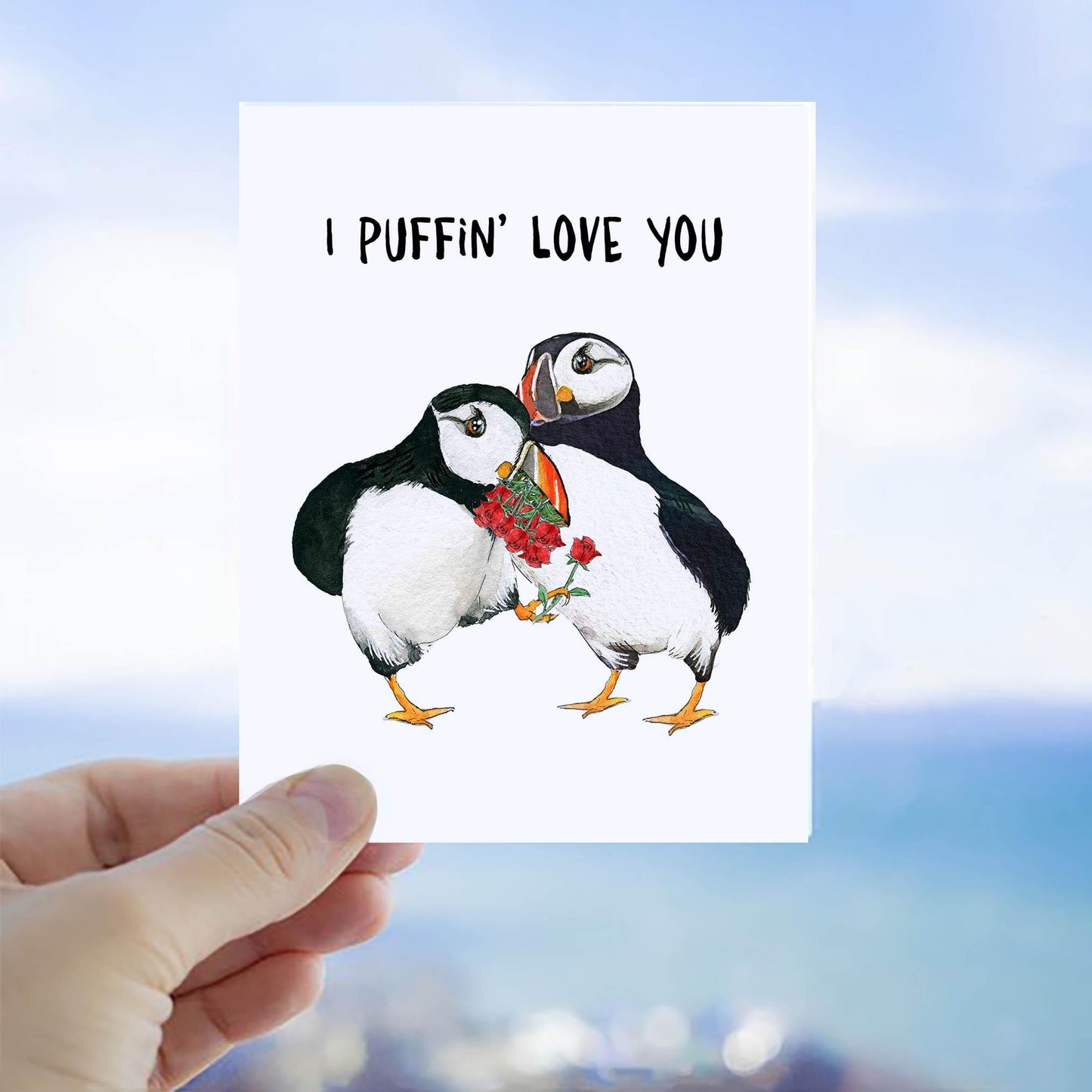 Puffin Bird Funny Anniversary Card For Husband - I Puffin Love You Valentines Day Card For Boyfriend - Liyana Studio Handmade Greetings