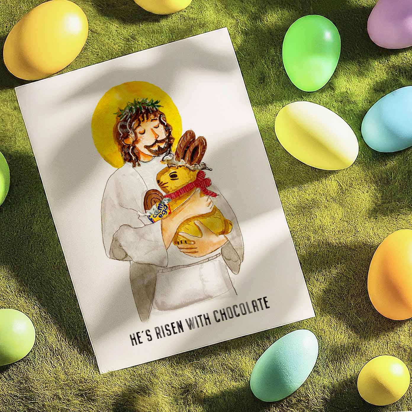 Religious Easter Cards Funny - He Is Risen With Chocolate Easter Gifts - Chocolate Rabbit Creme Egg Easter Candy Card