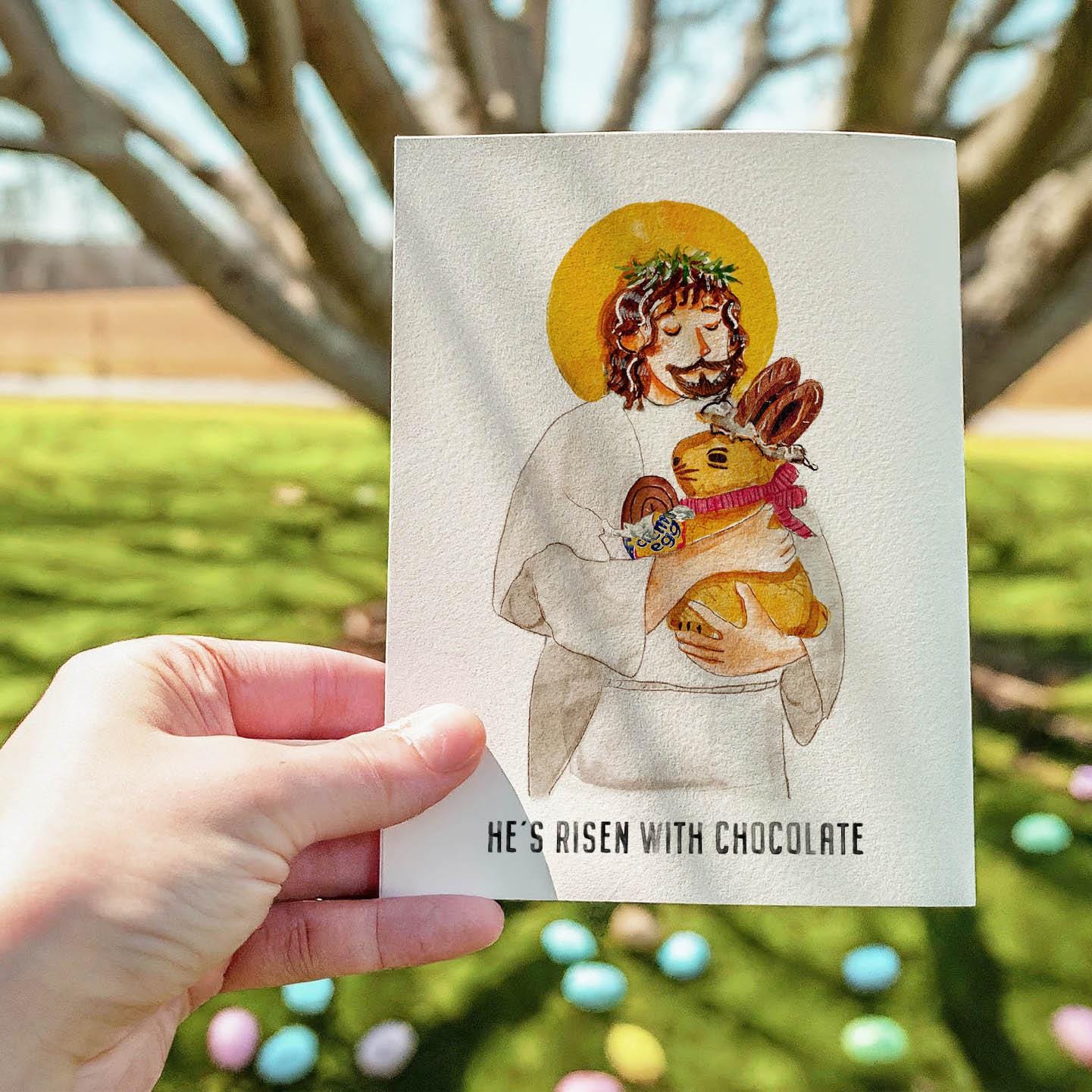 Religious Easter Cards Funny - He Is Risen With Chocolate Easter Gifts - Chocolate Rabbit Creme Egg Easter Candy Card