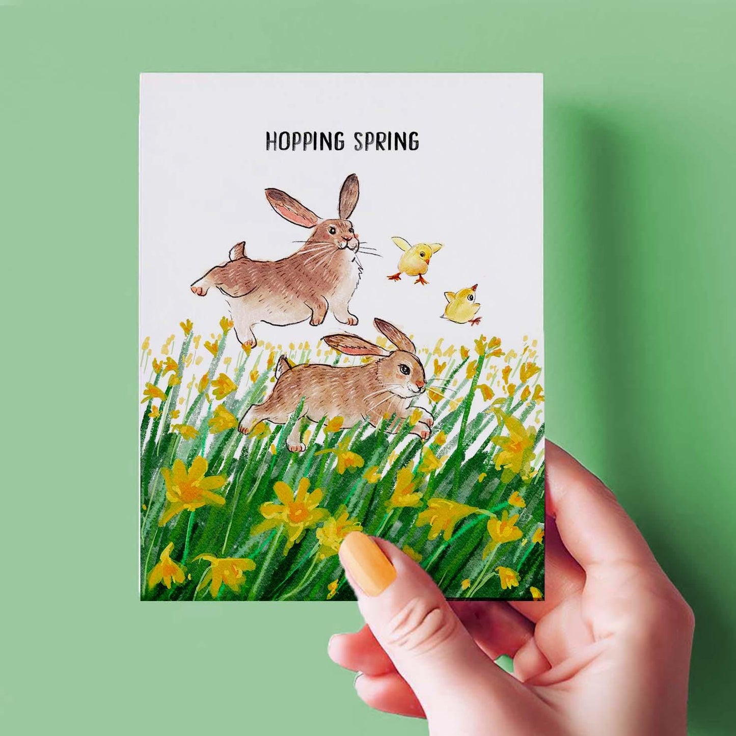 Daffodil Spring Flower Easter Cards For Grandchildren - Bunny Chick Hopping Spring Easter Gifts - Liyana Studio Handmade Greetings