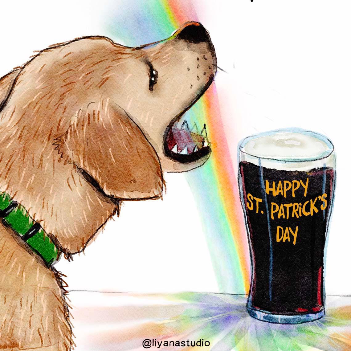 Dog St Patricks Day Card For Boyfriend - Rainbow Gold Lucky Saint Patricks Day Gift For Her - Golden Retriever Labrador Dog Lovers