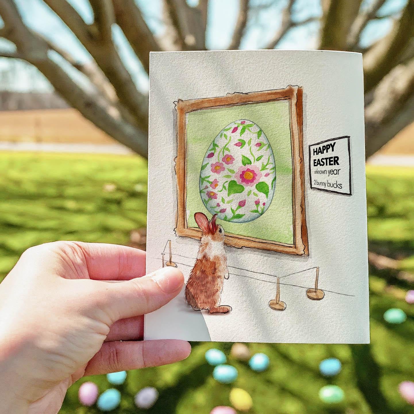 Bunny Easter Art Funny Easter Cards For Kids - Watercolor Egg Easter Gifts For Granddaughter