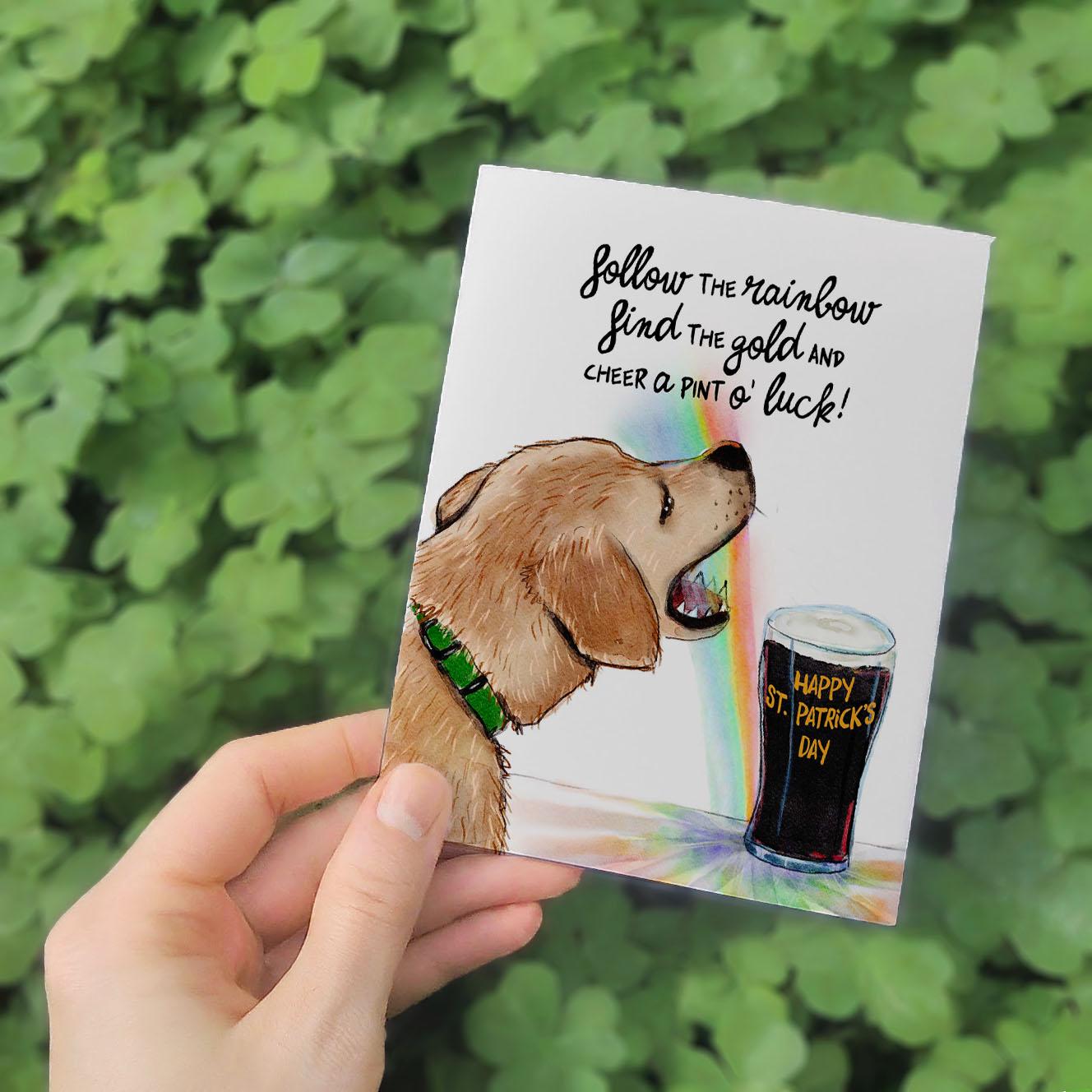 Dog St Patricks Day Card For Boyfriend - Rainbow Gold Lucky Saint Patricks Day Gift For Her - Golden Retriever Labrador Dog Lovers