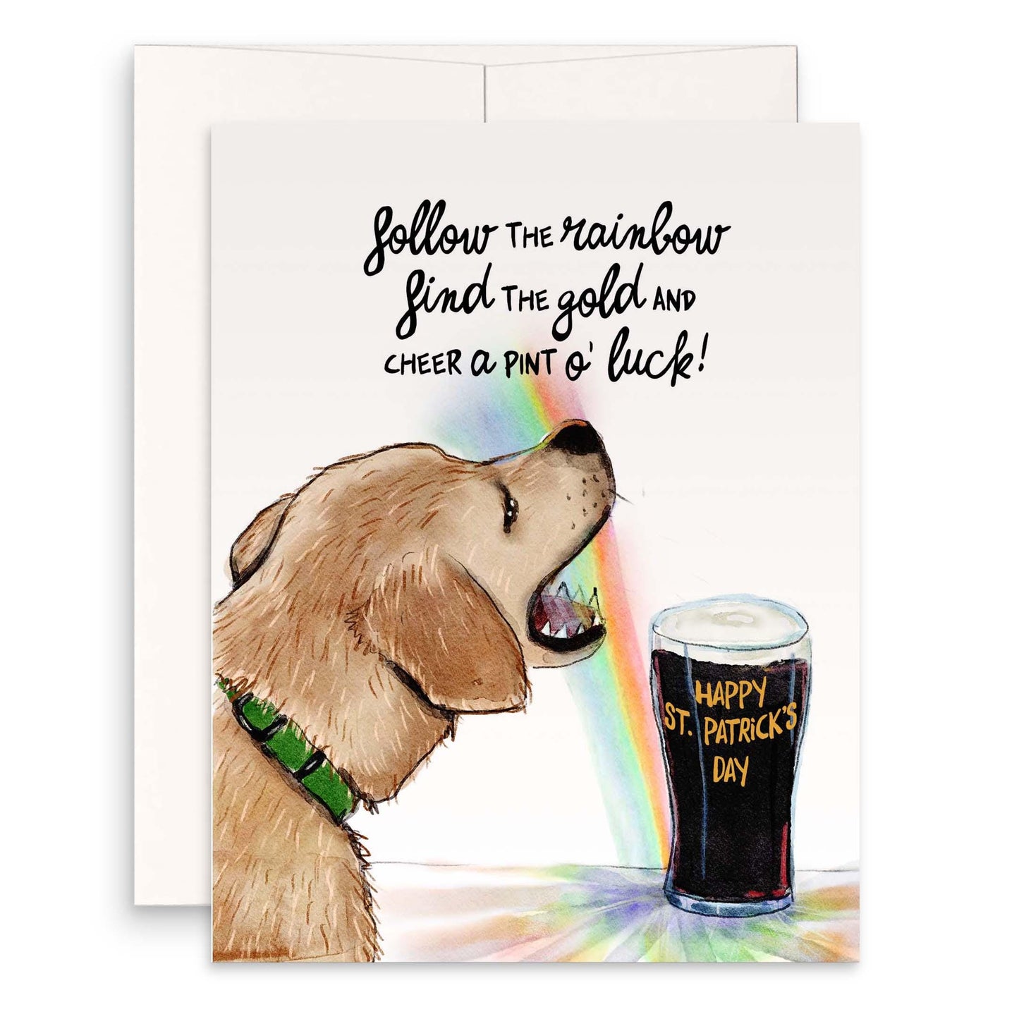 Dog St Patricks Day Card For Boyfriend - Rainbow Gold Lucky Saint Patricks Day Gift For Her - Golden Retriever Labrador Dog Lovers