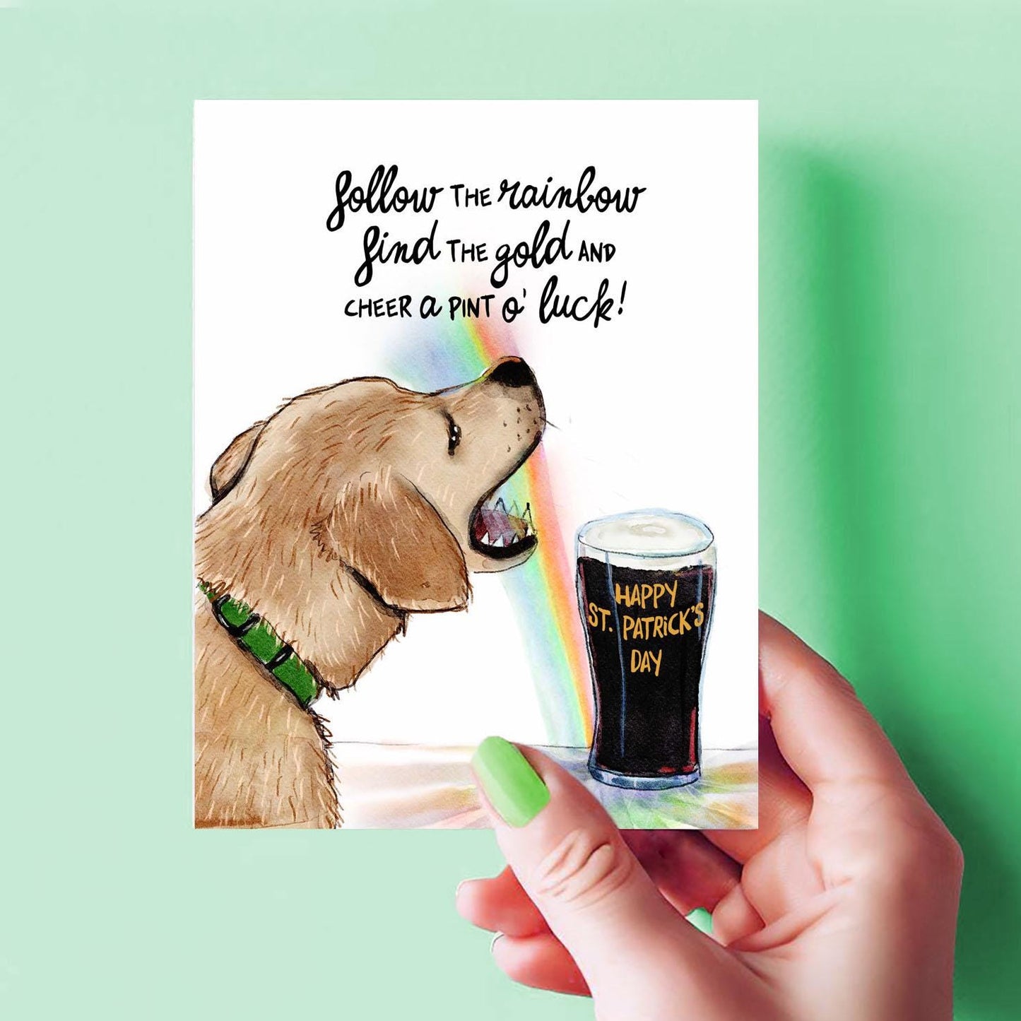 Dog St Patricks Day Card For Boyfriend - Rainbow Gold Lucky Saint Patricks Day Gift For Her - Golden Retriever Labrador Dog Lovers