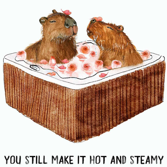 Hot Tub Capybara Funny Anniversary Card For Husband - Hot Steamy Bathing Capybara I Love You Card For Boyfriend - Liyana Studio Handmade