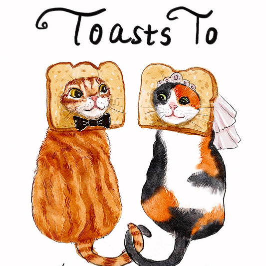 Cat Toast Funny Wedding Card - Wedding Toasts To Happy Couple - Engagement Card For Bridal Shower Gifts - Liyana Studio Handmade Greetings
