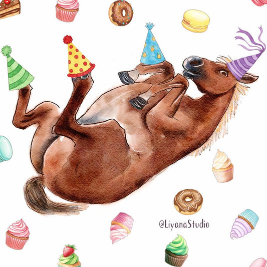 Cupcake Horse Birthday Card Funny - Sweet Happy Birthday Card For Husband - Equestrian Gift For Horse Girl - Liyana Studio Handmade Greeting
