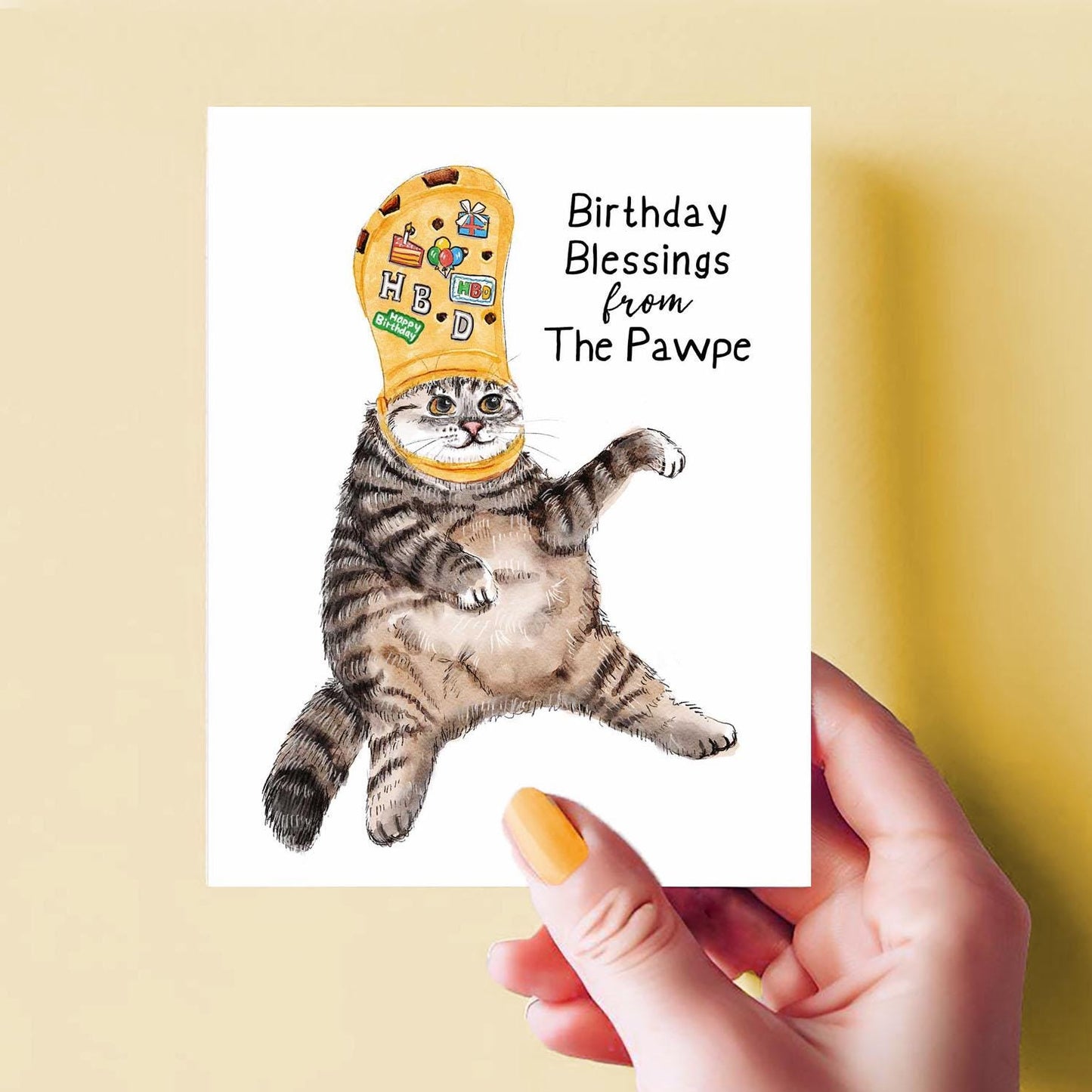 Pope Cat Meme Funny Birthday Card - Crocs Charms Birthday Blessing Funny Catholic Gifts For Cat Lover - Liyana Studio Handmade Greeting