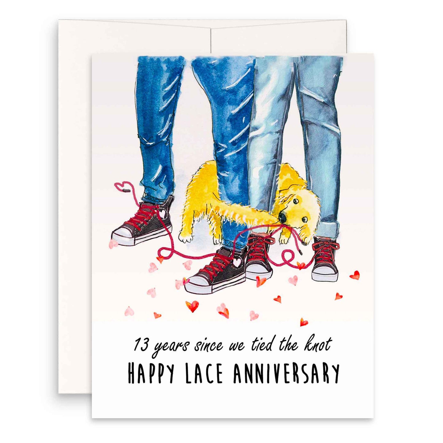 13 Years Lace Anniversary Card For Husband - Shoe Lace Dog Tie The Knot Gift for Wife - Funny 13th Anniversary Cards For Him - Liyana Studio