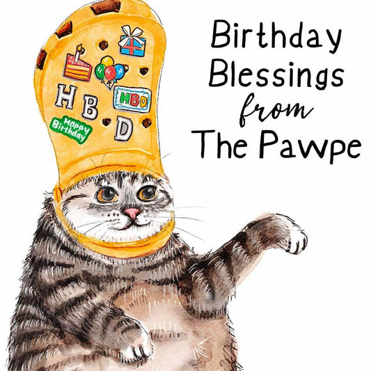 Pope Cat Meme Funny Birthday Card - Crocs Charms Birthday Blessing Funny Catholic Gifts For Cat Lover - Liyana Studio Handmade Greeting