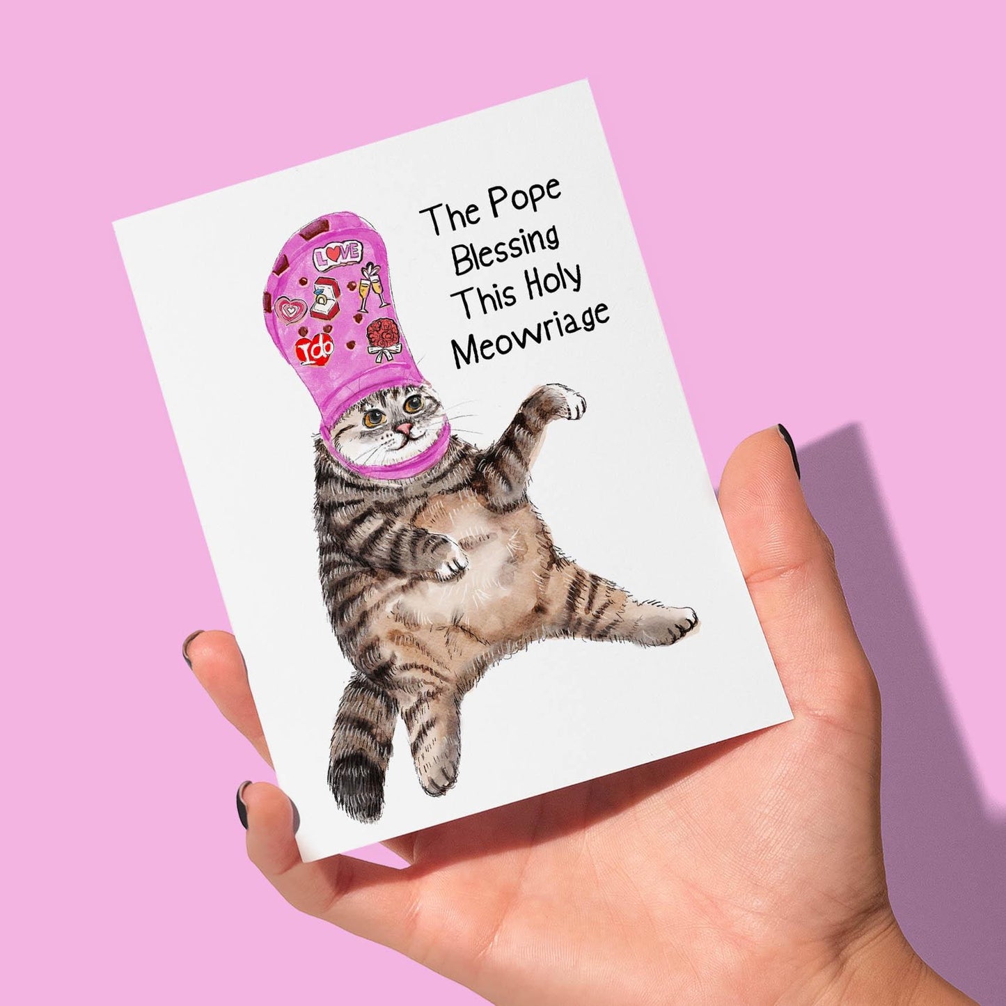 Pope Cat Meme Funny Birthday Card - Crocs Charms Birthday Blessing Funny Catholic Gifts For Cat Lover - Liyana Studio Handmade Greeting