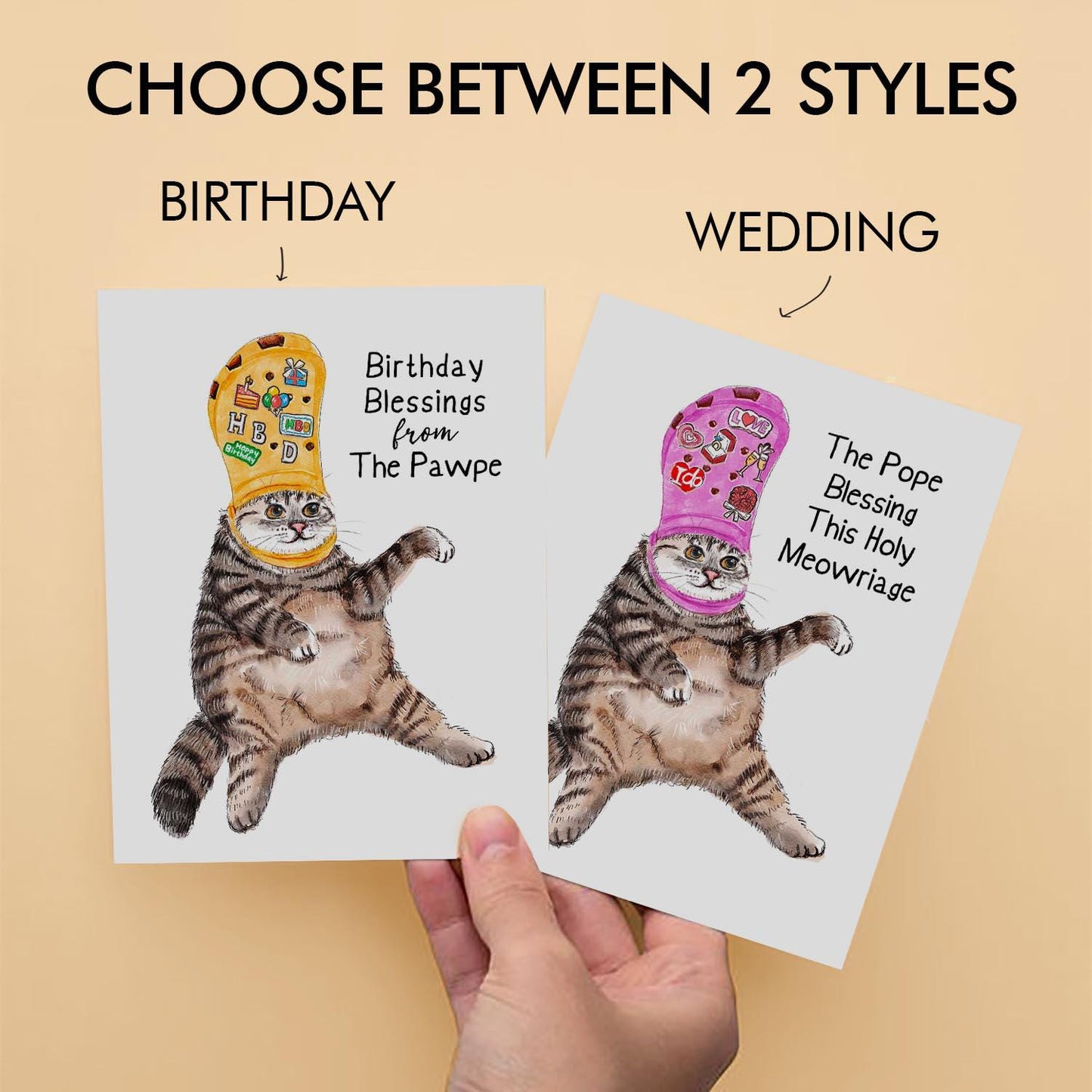 Pope Cat Meme Funny Birthday Card - Crocs Charms Birthday Blessing Funny Catholic Gifts For Cat Lover - Liyana Studio Handmade Greeting