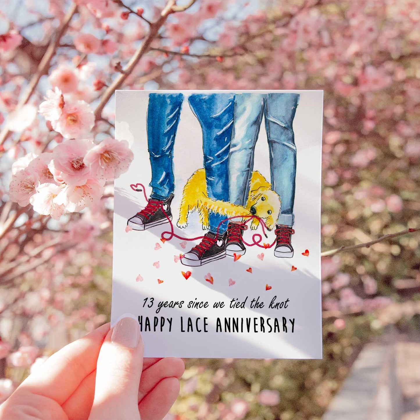 13 Years Lace Anniversary Card For Husband - Shoe Lace Dog Tie The Knot Gift for Wife - Funny 13th Anniversary Cards For Him - Liyana Studio