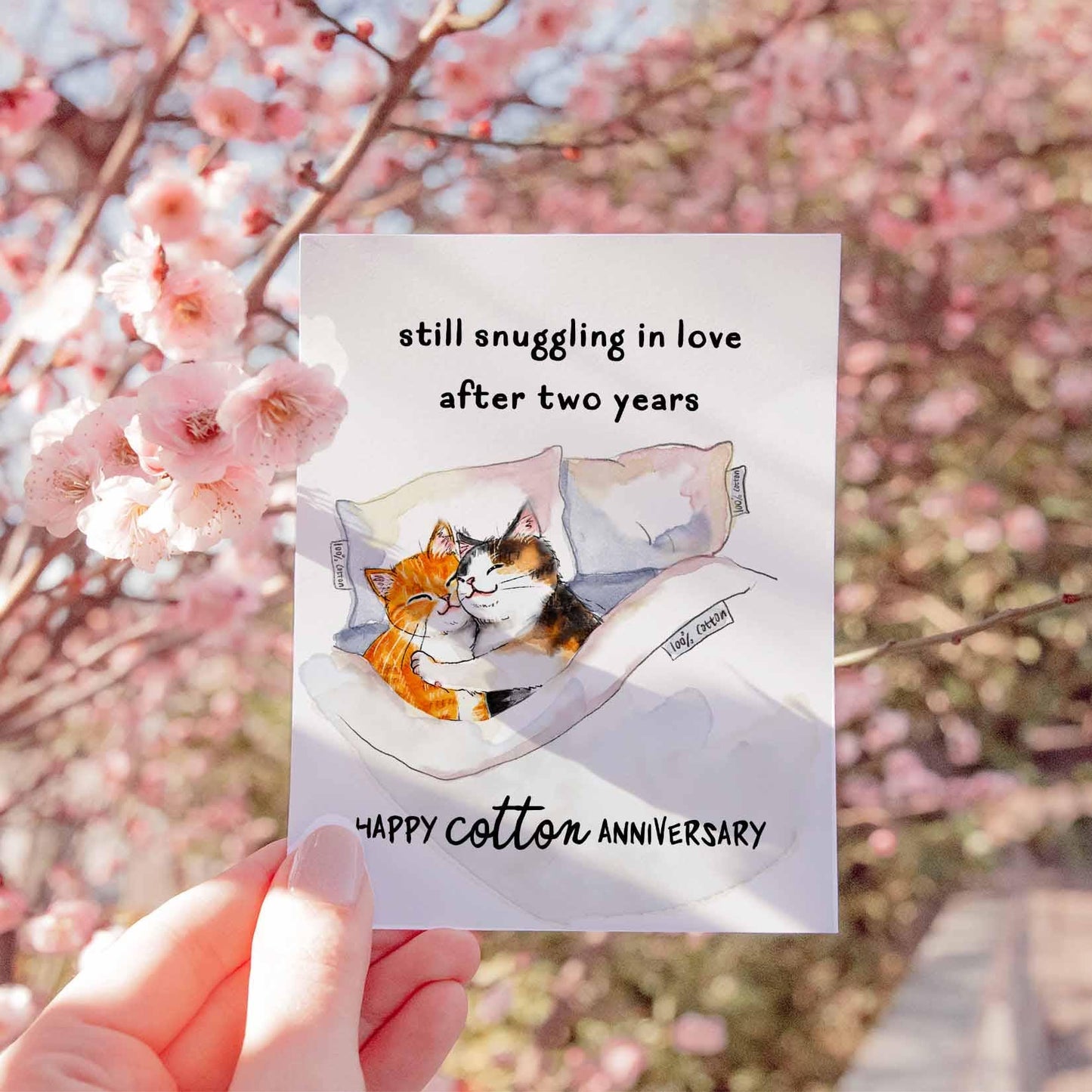 Cotton Sheet 2nd Anniversary Card For Husband Wife - Cats Love Card - Cotton Anniversary Gift For Him - Funny Anniversary Card For Boyfriend