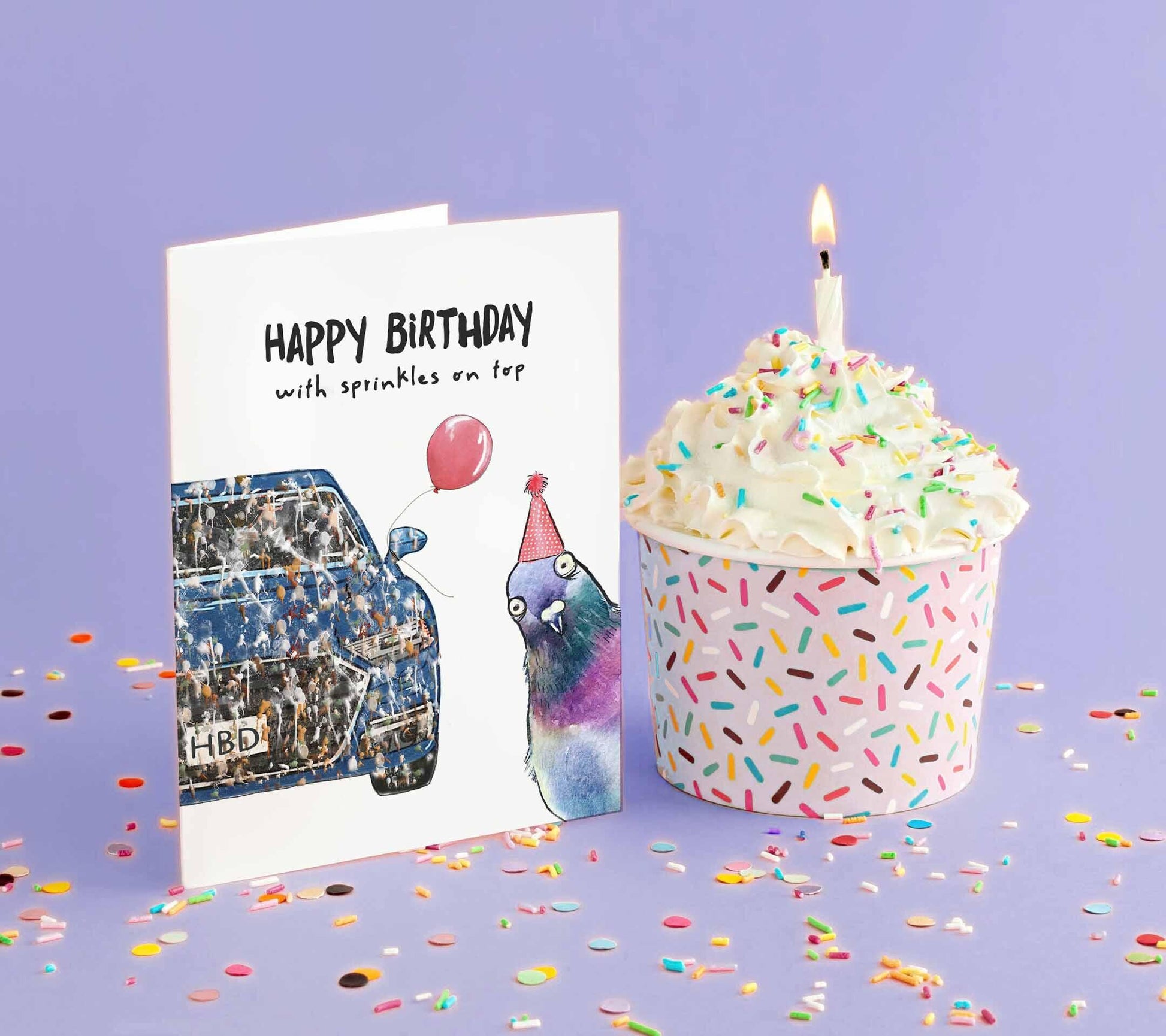 Pigeon Bird Poop Birthday Cards Funny - Sprinkles On Top Happy Birthday Gift For Car Lovers - Liyana Studio Handmade Greeting Cards