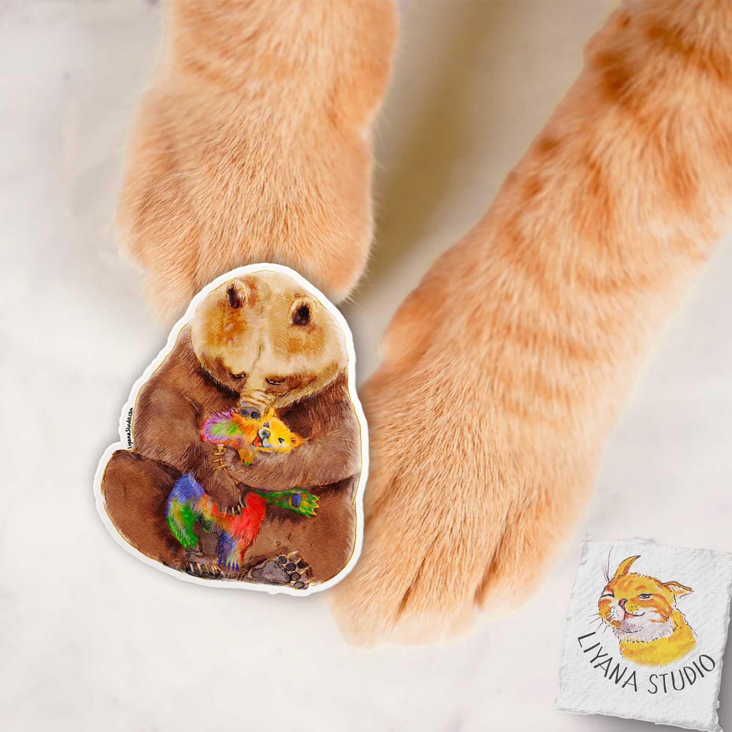Bear Hug Progress LGBTQ Sticker - Rainbow Teddy Bear Pride Sticker - Funny Waterproof Stickers For Pride Gifts - Liyana Studio
