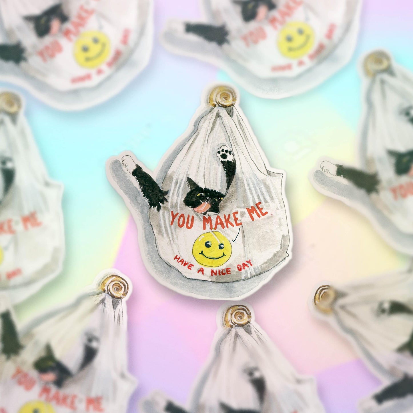 Grocery Bag Tuxedo Cat Sticker - You Make Me Smile Positive Sticker For Cat Lovers - Kindness Vinyl Sticker Waterproof - Liyana Studio