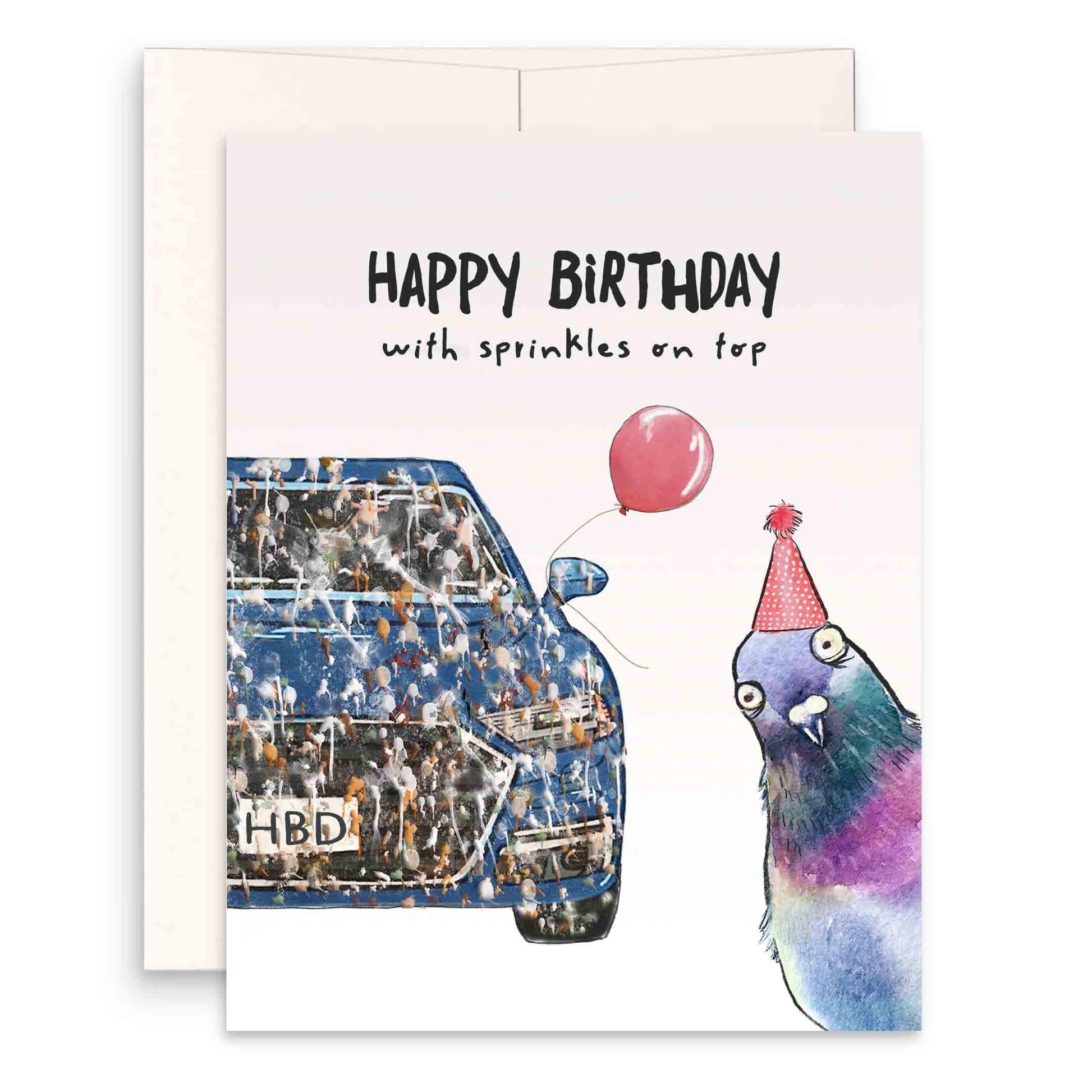 Pigeon Bird Poop Birthday Cards Funny - Sprinkles On Top Happy Birthday Gift For Car Lovers - Liyana Studio Handmade Greeting Cards