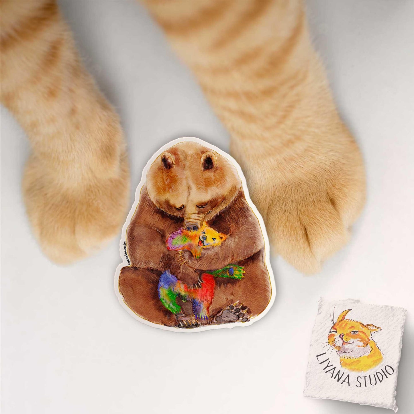 Bear Hug Progress LGBTQ Sticker - Rainbow Teddy Bear Pride Sticker - Funny Waterproof Stickers For Pride Gifts - Liyana Studio