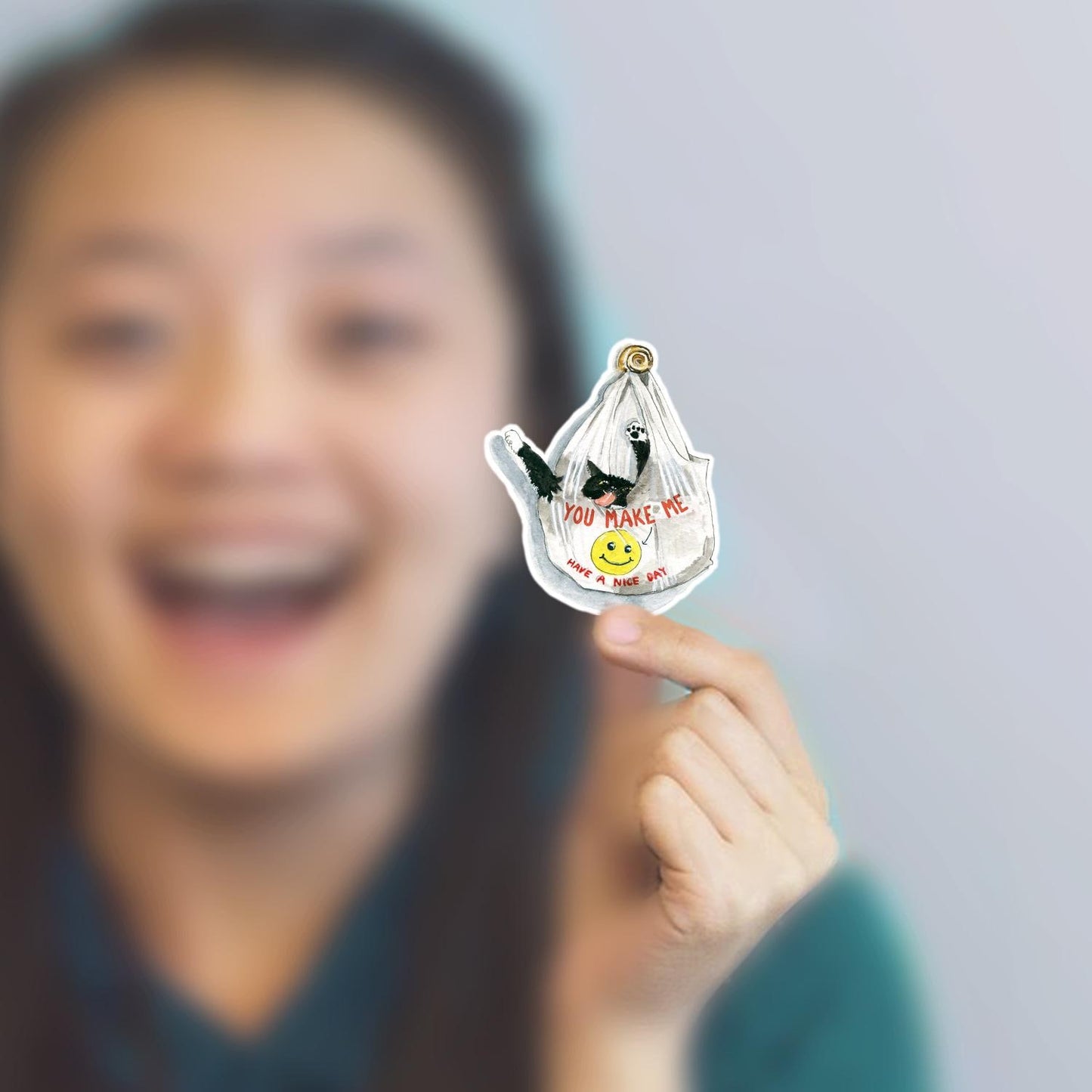 Grocery Bag Tuxedo Cat Sticker - You Make Me Smile Positive Sticker For Cat Lovers - Kindness Vinyl Sticker Waterproof - Liyana Studio