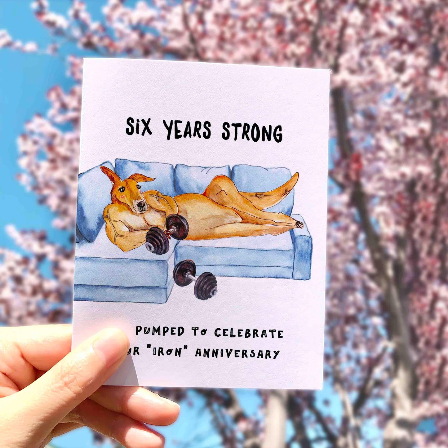 Kangaroo Pump Iron 6th Anniversary Card For Husband Wife - Six Years Strong - Iron Anniversary Gift - Funny Anniversary Card For Boyfriend