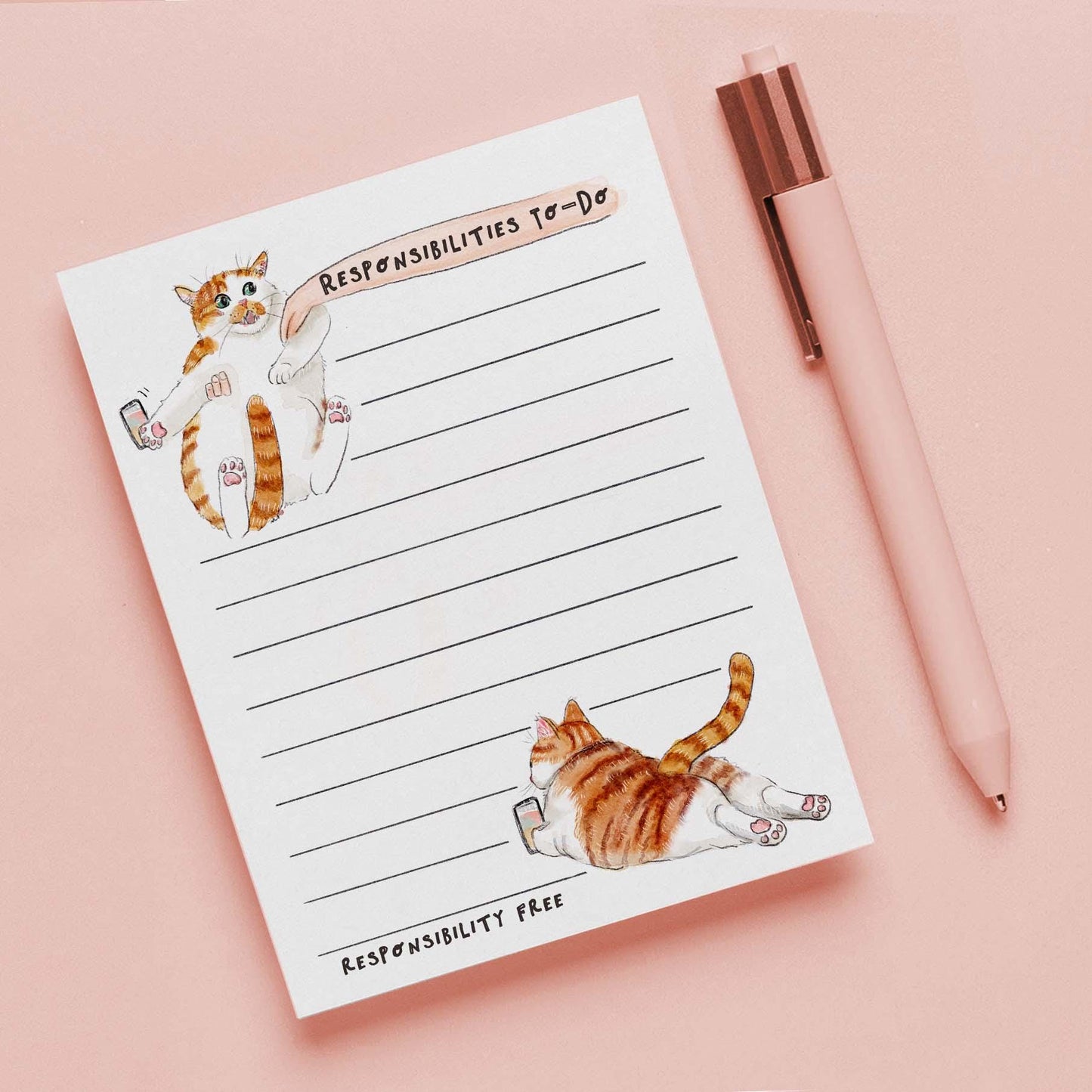 Cat Responsibilities Notepad - Cute To do List Note Pad - Funny Memo Pad Stationery Gift For Cat Lover - Handmade By Liyana Studio Greetings