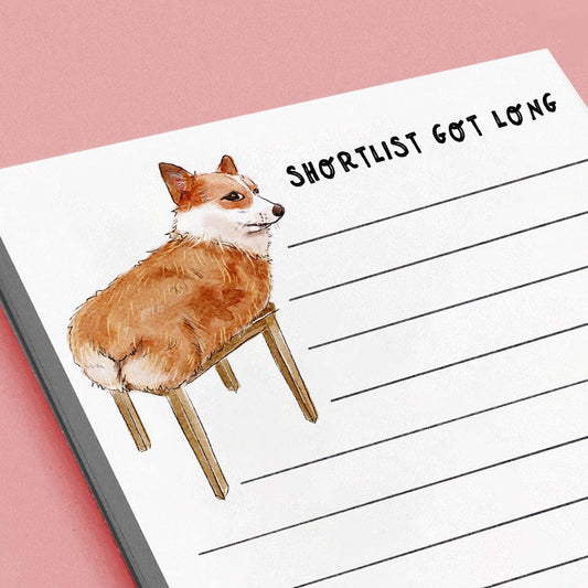 Corgi Dog Shortlist Notepad - Funny To do List Note Pad - Cute Memo Pad Stationery Gifts For Dog Lover - Handmade By Liyana Studio Greetings