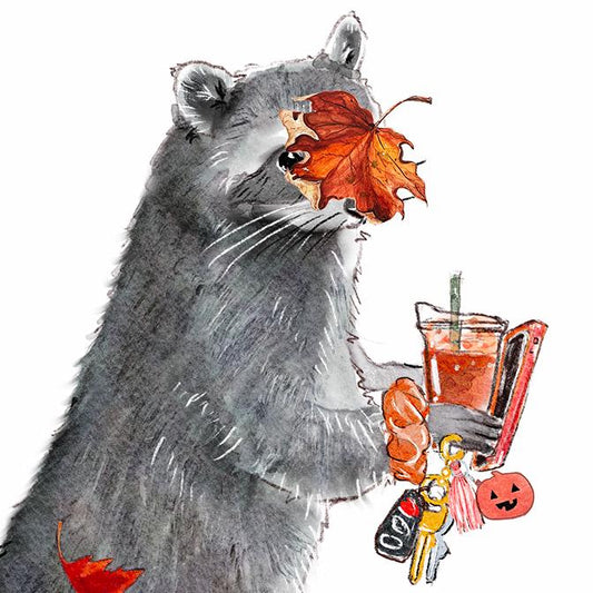 Autumn Leave Racoon Card For Girlfriend – Fall Just Hit Different - Funny Raccoon Happy Thanksgiving Cards – Cute Fall Gift Holiday Greeting