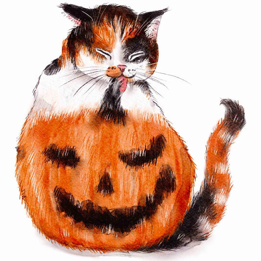 Calico Jack O Lanter Face Pumpkin Funny Halloween Cards – Calic-O-Lantern Spooky Halloween – Fall Gift for Autumn Lovers – Holiday Greetings