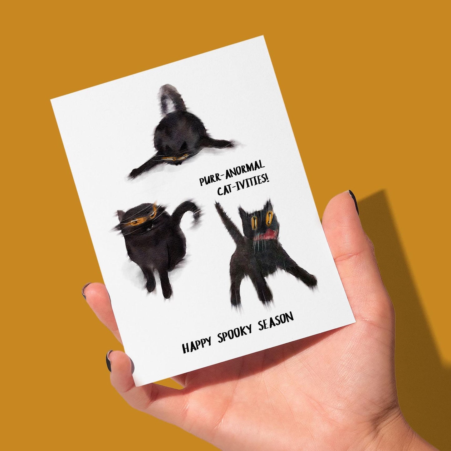 Spooky Black Cat Halloween Card Funny – Purr-anormal Cat-ivities Blurry Cat Zoomies – Cute Fall Gift for Cat Lovers – Holiday Greeting