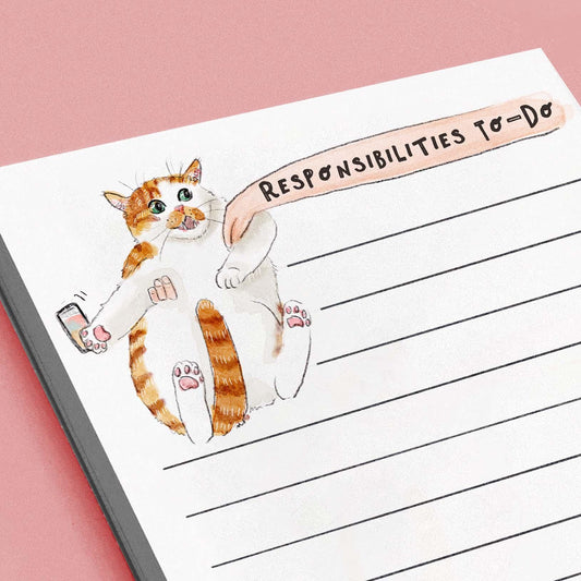 Cat Responsibilities Notepad - Cute To do List Note Pad - Funny Memo Pad Stationery Gift For Cat Lover - Handmade By Liyana Studio Greetings