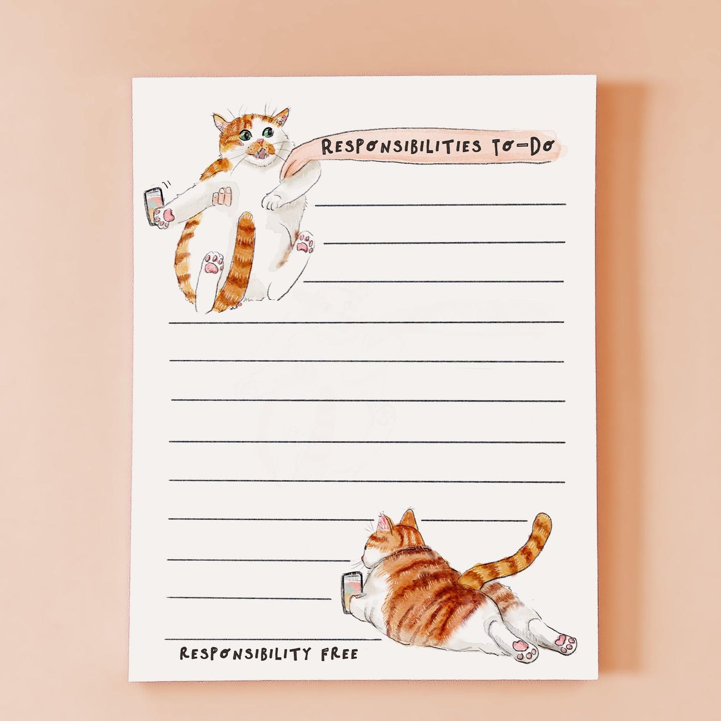 Cat Responsibilities Notepad - Cute To do List Note Pad - Funny Memo Pad Stationery Gift For Cat Lover - Handmade By Liyana Studio Greetings