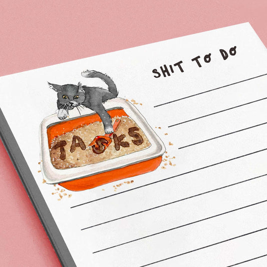 Cat Shit To Dos Notepad - Funny To do List Note Pad - Cute Memo Pad Stationery Gift For Cat Lover - Handmade By Liyana Studio Greetings