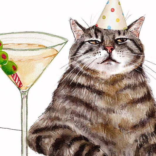 Martini Cat Funny Birthday Card - Just A Tini Bit Older - Funny 30th 40th Birthday Gifts For Women - Liyana Studio Handmade Greeting