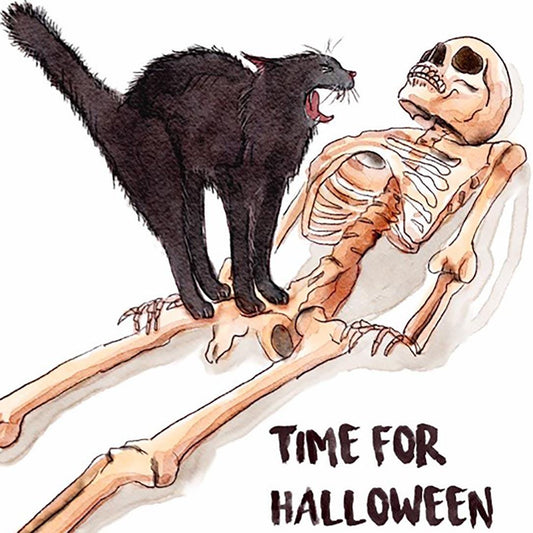 Black Cat Scream Skeleton Halloween Card: Wake The Dead Time For Halloween Treats
