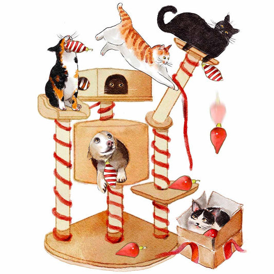 Deck The Tree & Be Merry - Funny Cat Christmas Card For Cat Lovers - Orange Tabby Tuxedo Black Cat Cards