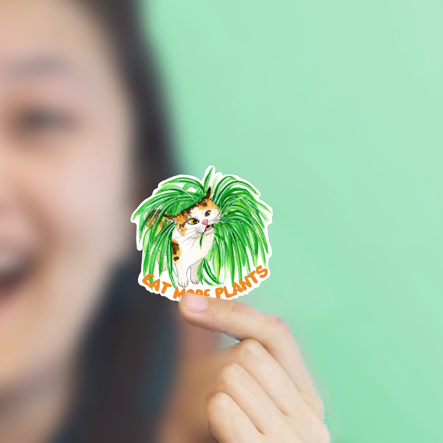 Eat More Plants Cat Sticker - Liyana Studio Decorative Stickers